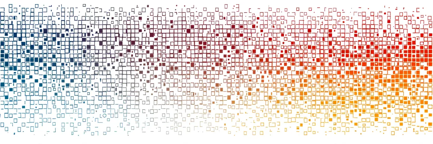 Dense matrix of approximately 200 deep-maroon squares representing the public COA testing record with a small magnifying-glass outline overlapping the lower-right corner on a white newsstand ground